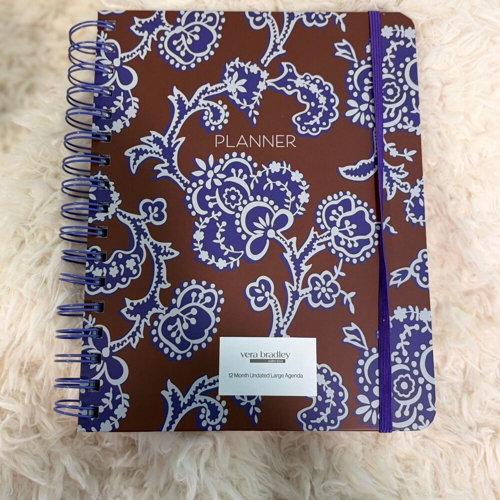 Vera Bradley Cotswolds Brown Blue Floral Undated Planner & Insulated Wine Cup - Picture 9 of 10